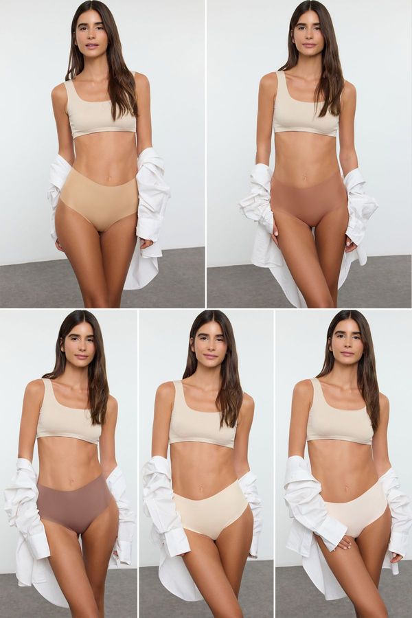 Trendyol Trendyol Brown-Multicolored 6-Pack Micro Classic Knitted Panties