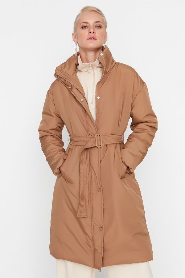 Trendyol Trendyol Brown Oversize Belted Quilted Puffer Coat