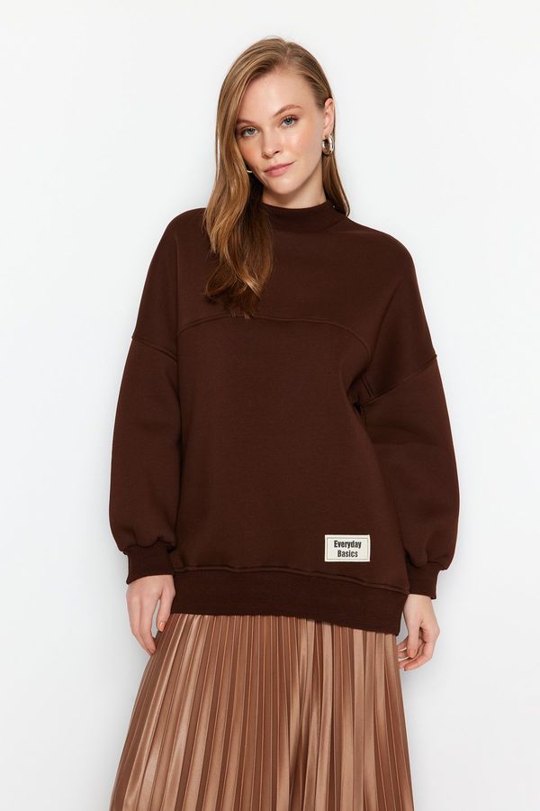 Trendyol Trendyol Brown Oversize Knitted Polar Fleece Inside Furry Sweatshirt