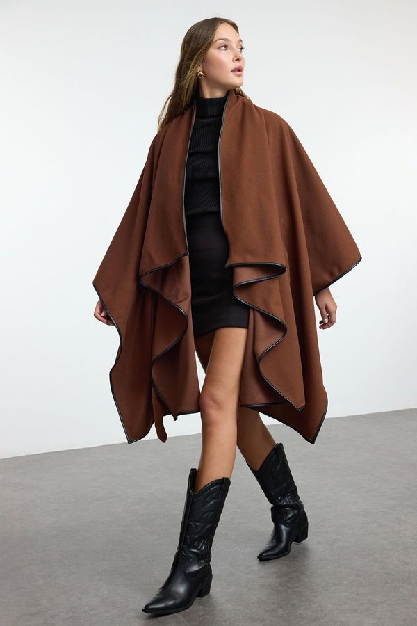 Trendyol Trendyol Brown Oversize Soft Texture Poncho Coat