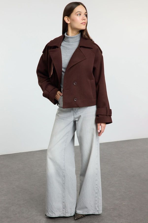 Trendyol Trendyol Brown Oversize Wide Cut Crop Cashmere Coat