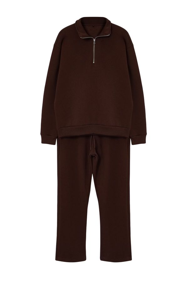 Trendyol Trendyol Brown Oversize/Wide Cut Stand Collar Zippered Tracksuit