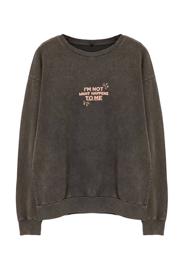 Trendyol Trendyol Brown Oversize/Wide Cut Wash/Aged Printed Sweatshirt