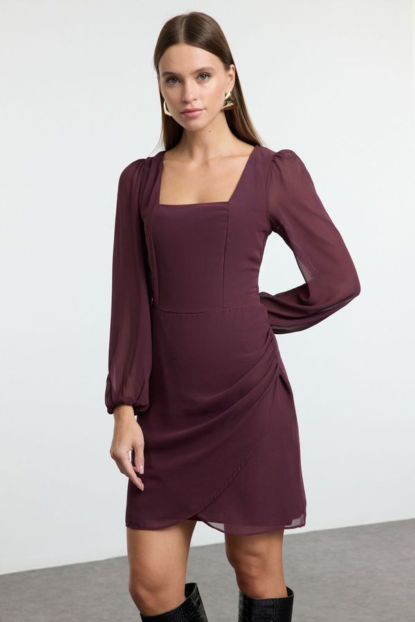 Trendyol Trendyol Brown Plain Mini Square Neck Woven Dress