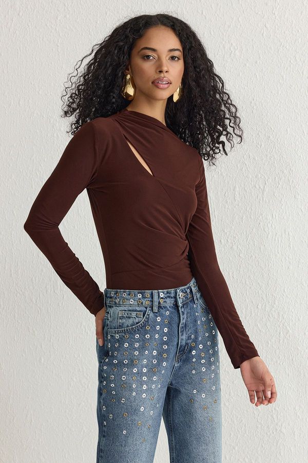 Trendyol Trendyol Brown Pleated Snap Knit