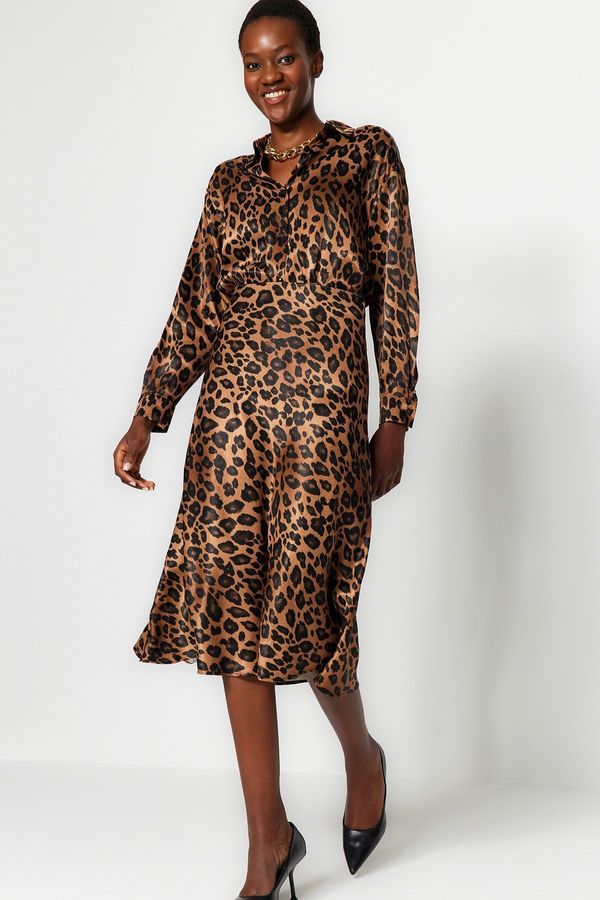 Trendyol Trendyol Brown Premium High Quality Animal Print Satin Midi Skirt