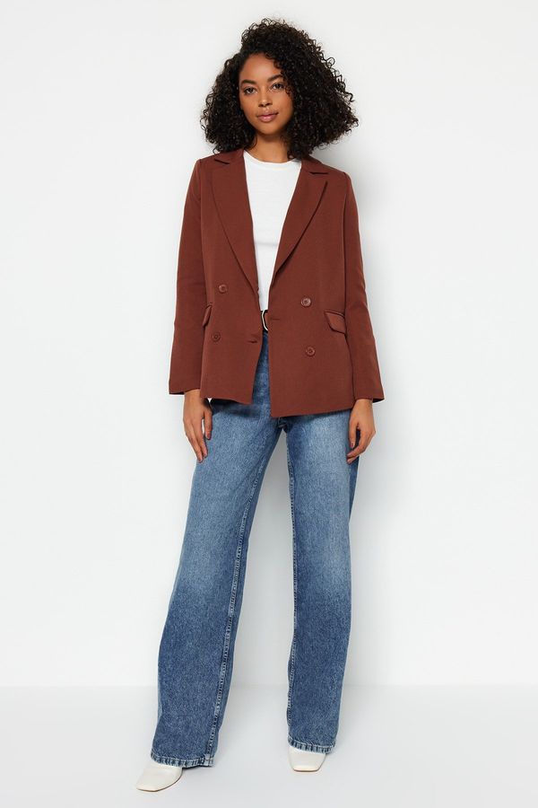 Trendyol Trendyol Brown Regular Lined Double Breasted Closure Woven Blazer Jacket