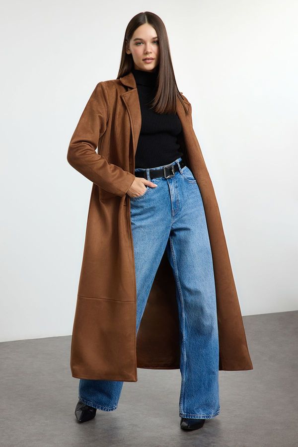 Trendyol Trendyol Brown Regular Suede Long Coat