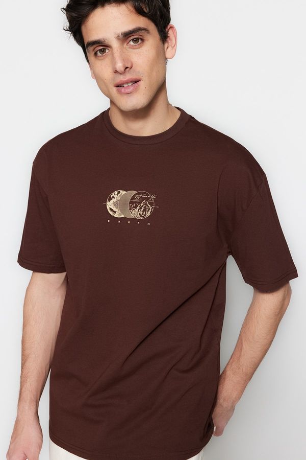 Trendyol Trendyol Brown Relaxed/Comfortable Fit Printed 100% Cotton T-Shirt