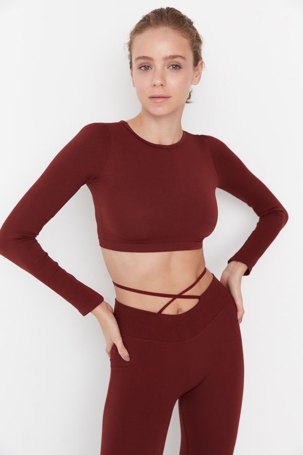 Trendyol Trendyol Brown Seamless/Seamless Crop Corduroy Sport Blouse