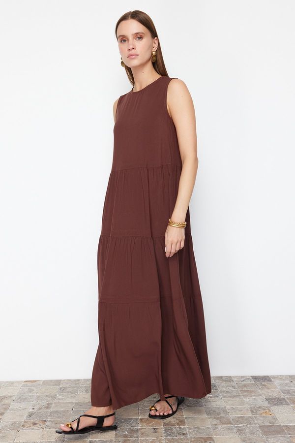 Trendyol Trendyol Brown Shift/Straight Cut Maxi Sleeveless Woven Dress