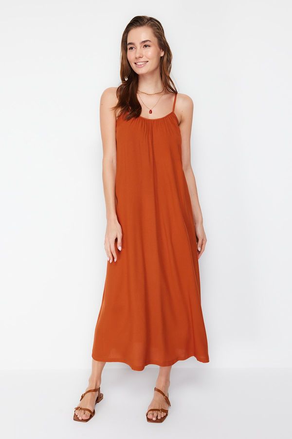 Trendyol Trendyol Brown Shift/Straight Cut Viscose Strap Maxi Woven Dress