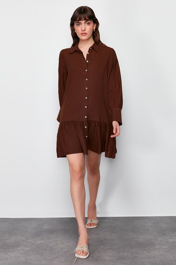 Trendyol Trendyol Brown Skirt Flounce Mini Woven Shirt Dress