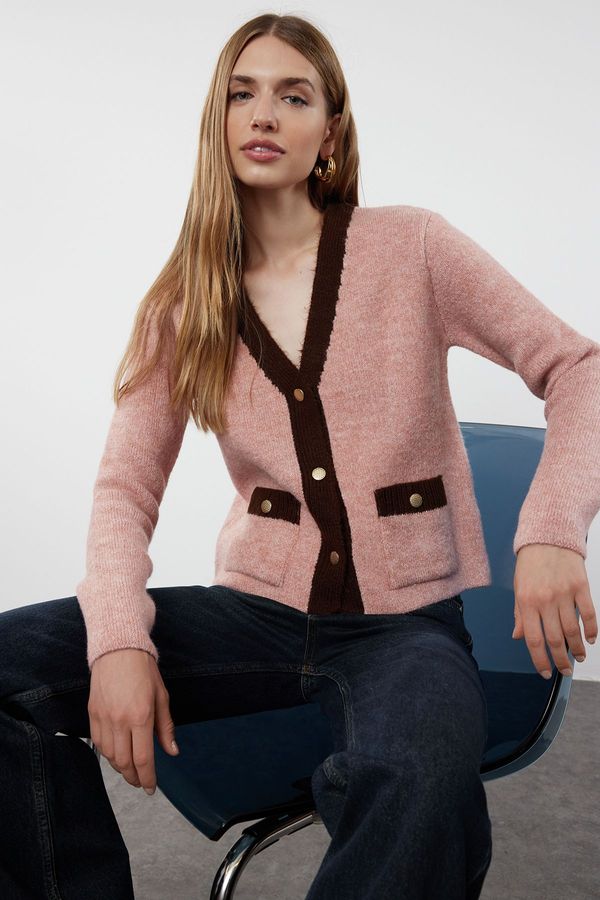 Trendyol Trendyol Brown Soft Textured Color Blocked Knitwear Cardigan