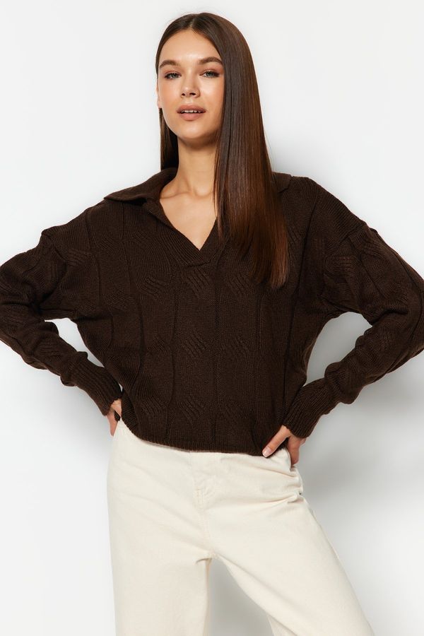 Trendyol Trendyol Brown Soft Textured Hair Knit Polo Neck Knitwear Sweater