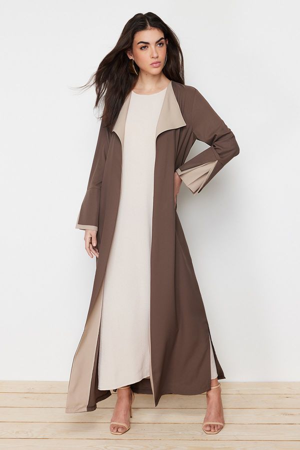 Trendyol Trendyol Brown Stone Color Block Long Aerobin Woven Cap & Abaya & Abaya