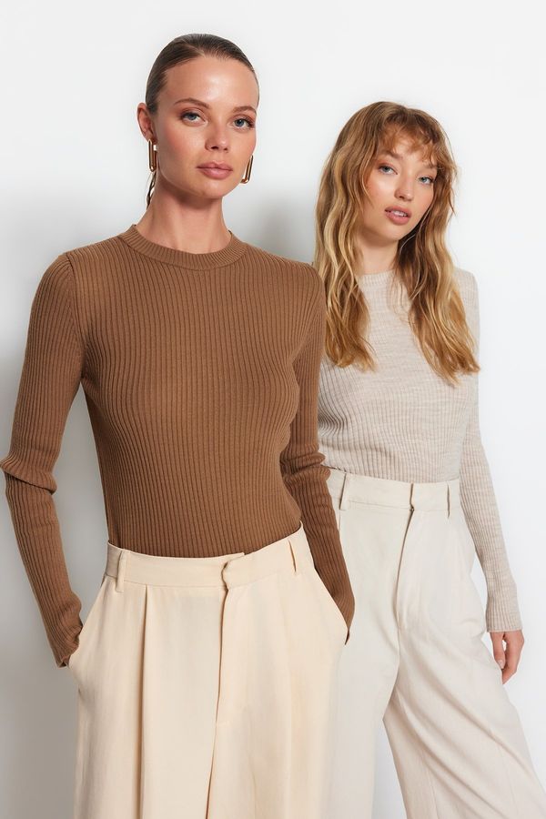 Trendyol Trendyol Brown-Stone Double Pack Knitwear Sweater