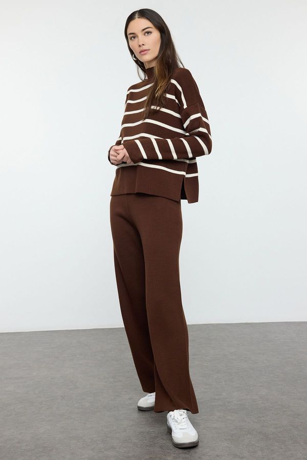 Trendyol Trendyol Brown Striped Knitted Trousers Bottom-Top Set