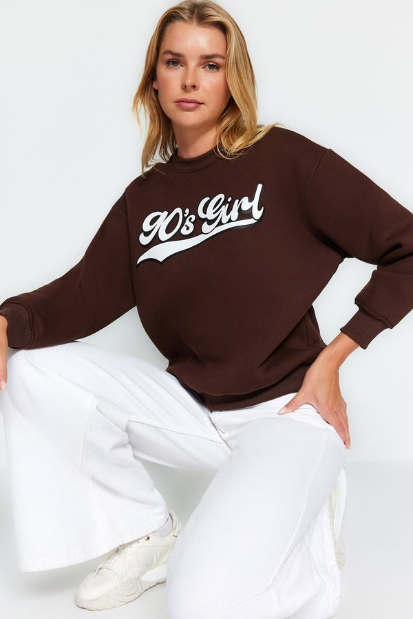 Trendyol Trendyol Brown Thick Fleece Printed Regular/ Regular Knitted Sweatshirt