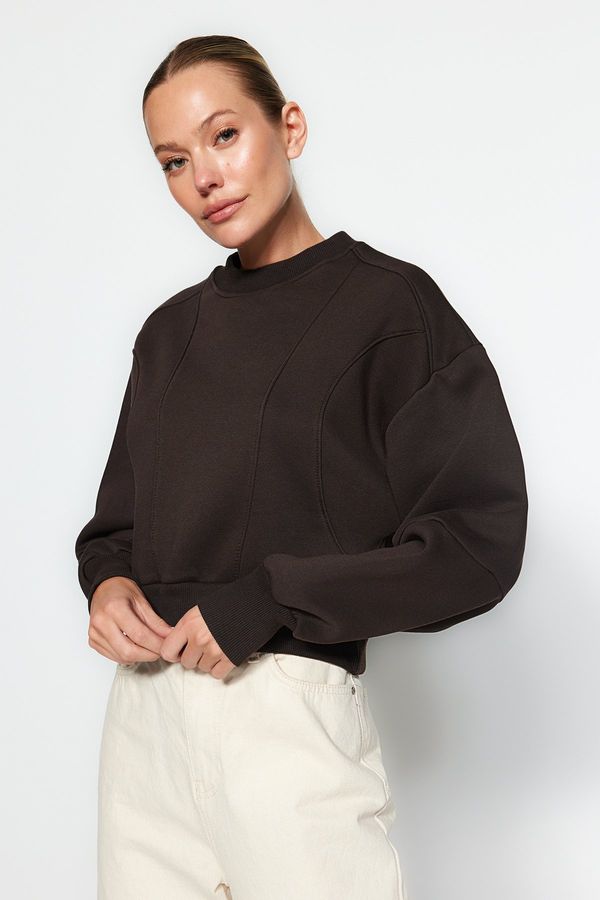 Trendyol Trendyol Brown Thick Inside Polar Stitching Detailed Regular/Normal Pattern Knitted Sweatshirt