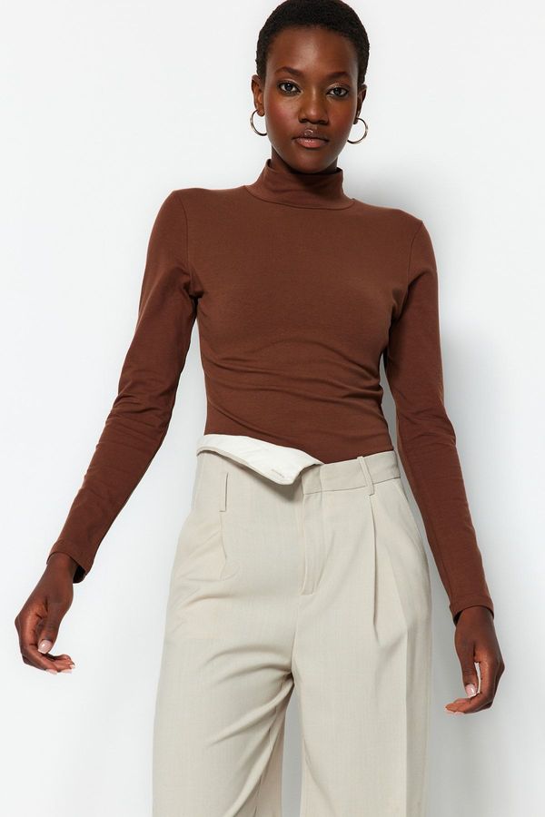 Trendyol Trendyol Brown Turtleneck Snap Pleteno Bodysuit