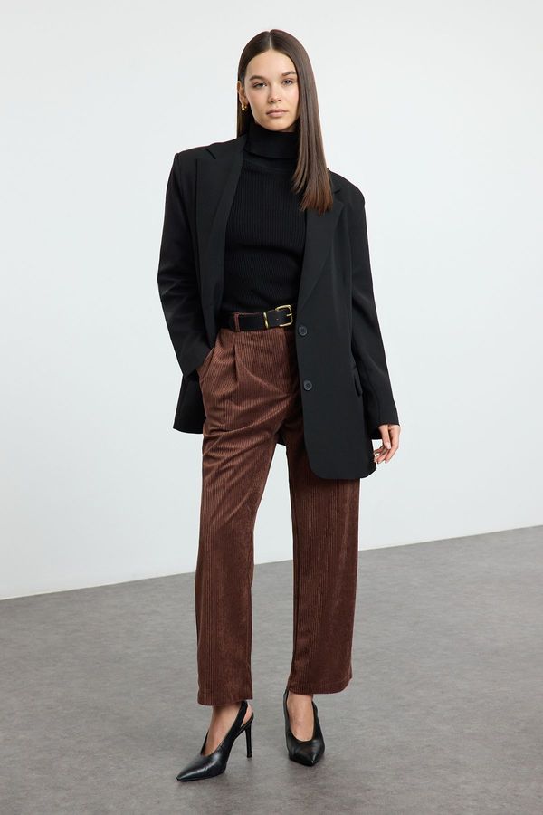 Trendyol Trendyol Brown Velvet Wide Leg/Wide Leg Woven Trousers