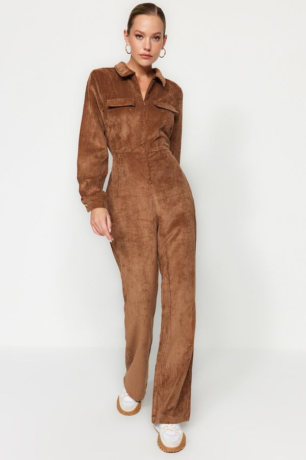 Trendyol Trendyol Brown Velvet Woven Jumpsuit