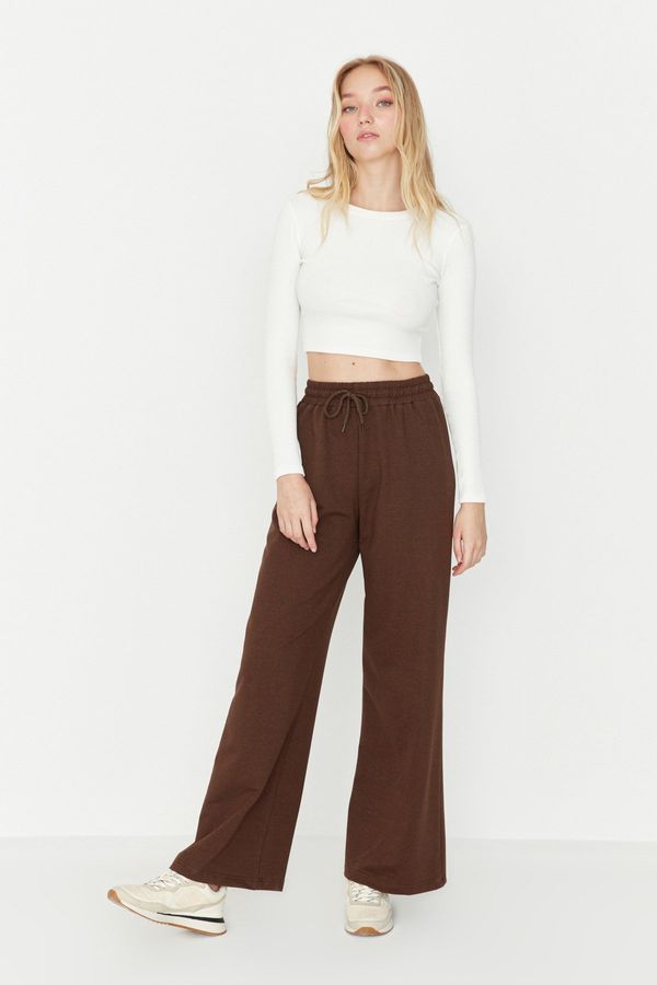 Trendyol Trendyol Brown Wide Leg Thin Knitted Sports Sweatpants