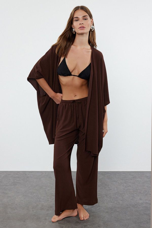 Trendyol Trendyol Brown Woven Crepe Kimono Trouser Set