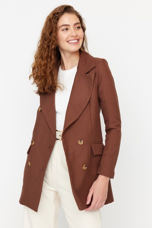 Trendyol Trendyol Brown Woven Lined Double Breasted Blazer with Closure