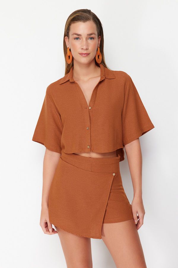 Trendyol Trendyol Brown Woven Linen blended Shirt Shorts Set