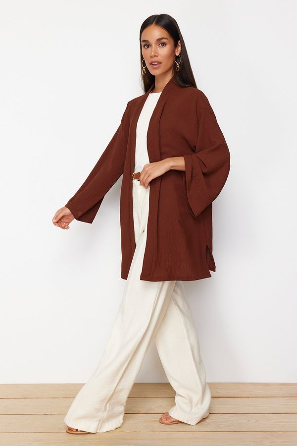 Trendyol Trendyol Brown Woven Linen Look Kimono