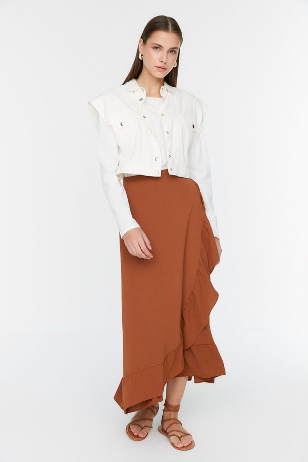 Trendyol Trendyol Brown, Wrapped Ruffle Knitted Skirt