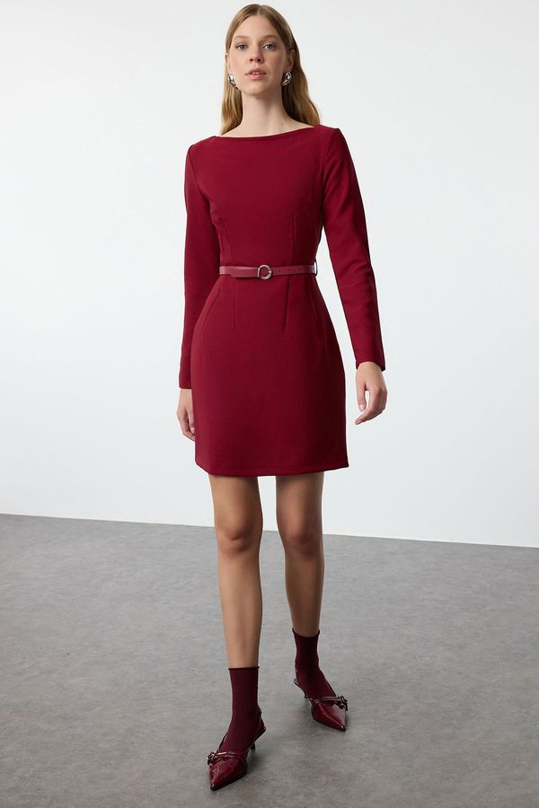 Trendyol Trendyol Burgundy Belted Bodycon Mini Woven Dress