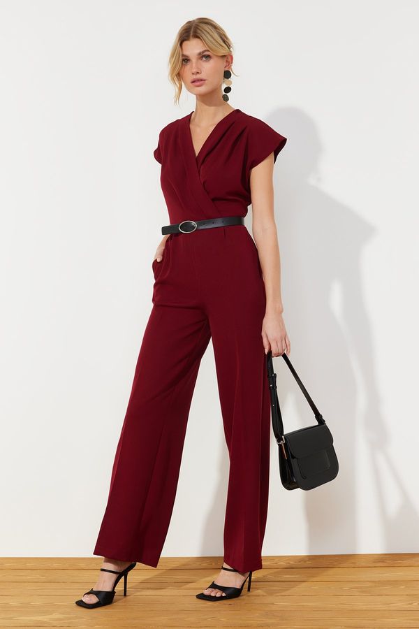 Trendyol Trendyol Burgundy Belted Double Breasted Collar Maxi Woven Jumpsuit