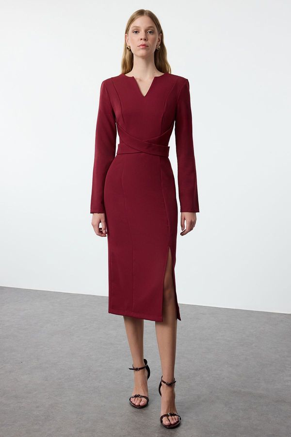 Trendyol Trendyol Burgundy Body-hugging Midi Woven Dress