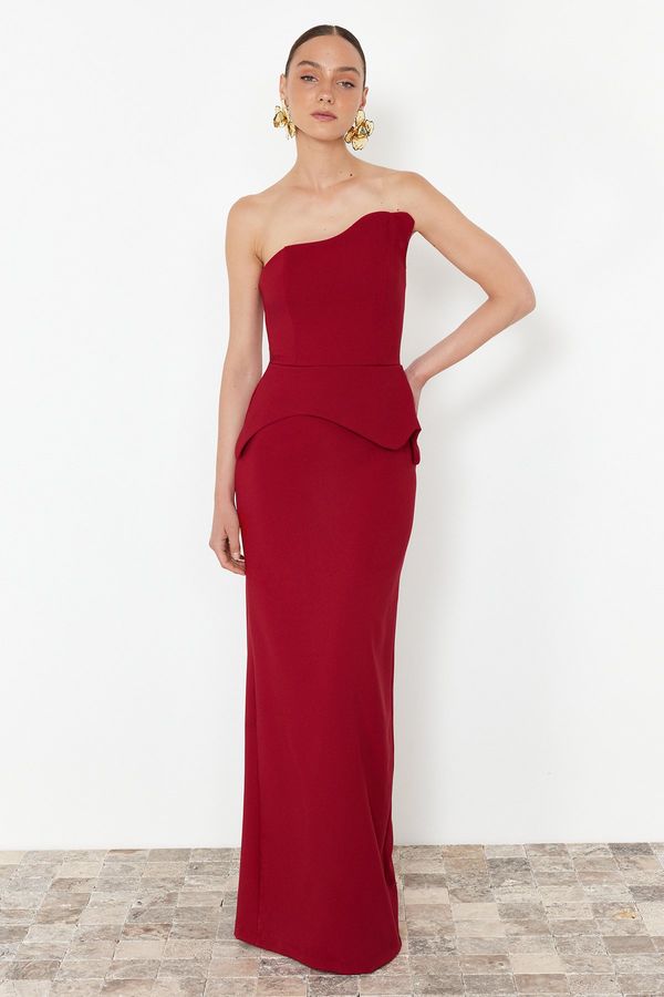 Trendyol Trendyol Burgundy Body-Sitting Single Sleeve Long Evening Gowns Dress