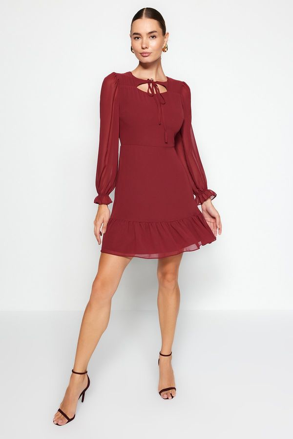 Trendyol Trendyol Burgundy Collar Detailed Lined Chiffon Woven Dress