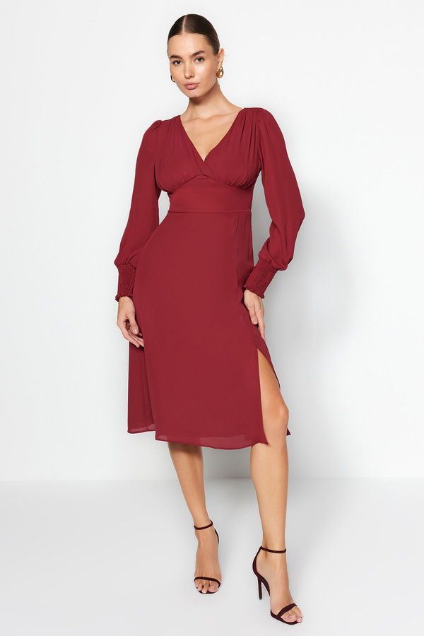 Trendyol Trendyol Burgundy Corsage Detailed Slit Midi Woven Dress