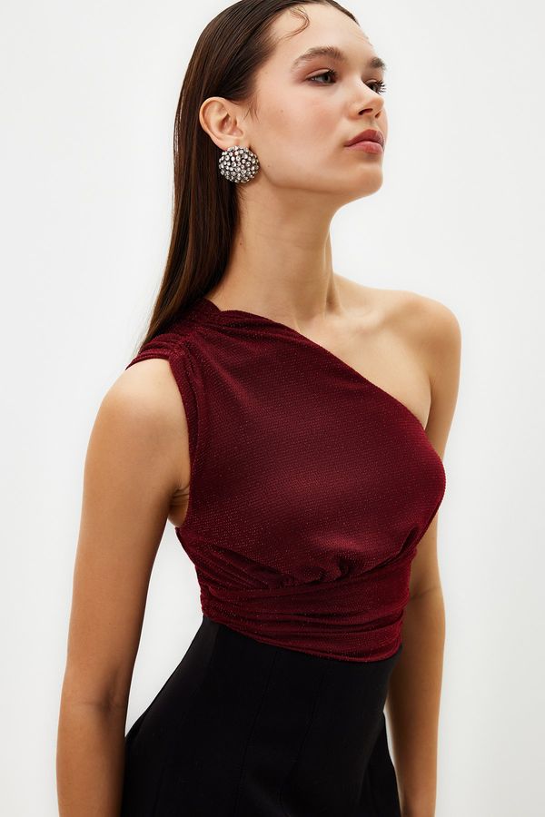 Trendyol Trendyol Burgundy Crop Lined Shiny Knitted Bustier