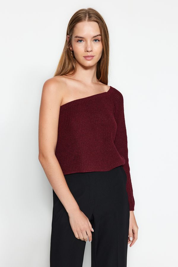 Trendyol Trendyol Burgundy Crop One-Shoulder Knitwear Sweater