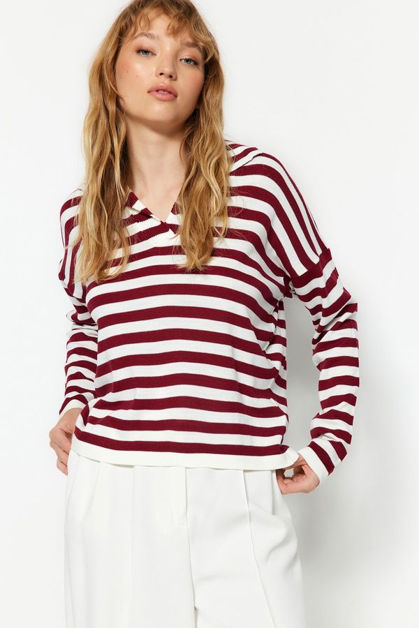 Trendyol Trendyol Burgundy Crop Striped Knitwear Sweater