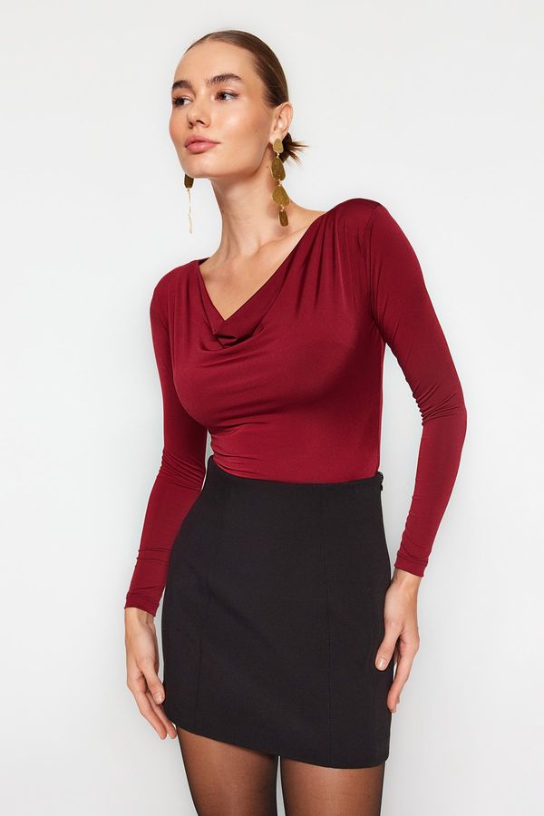 Trendyol Trendyol Burgundy Degajee Collar Knitted Bodysuit