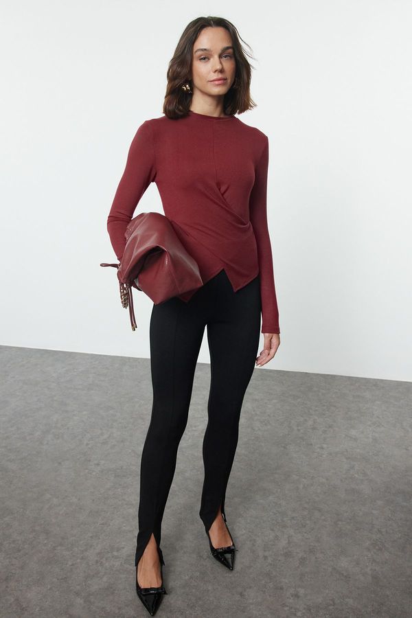 Trendyol Trendyol Burgundy Double Breasted Gathered/Drape Detailed Slim/Fits Body Knitted Blouse