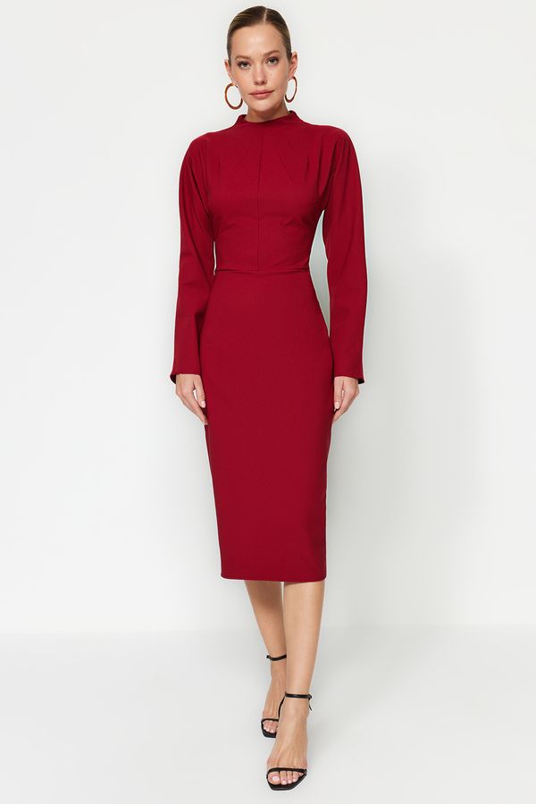 Trendyol Trendyol Burgundy Fitted Midi Woven Dress