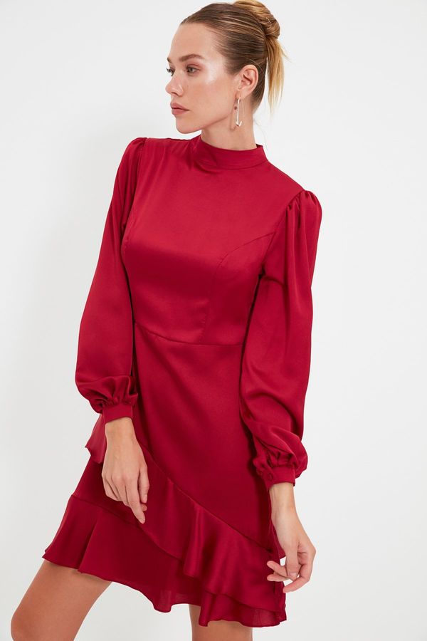 Trendyol Trendyol Burgundy Flounce Detailed Mini Woven Dress