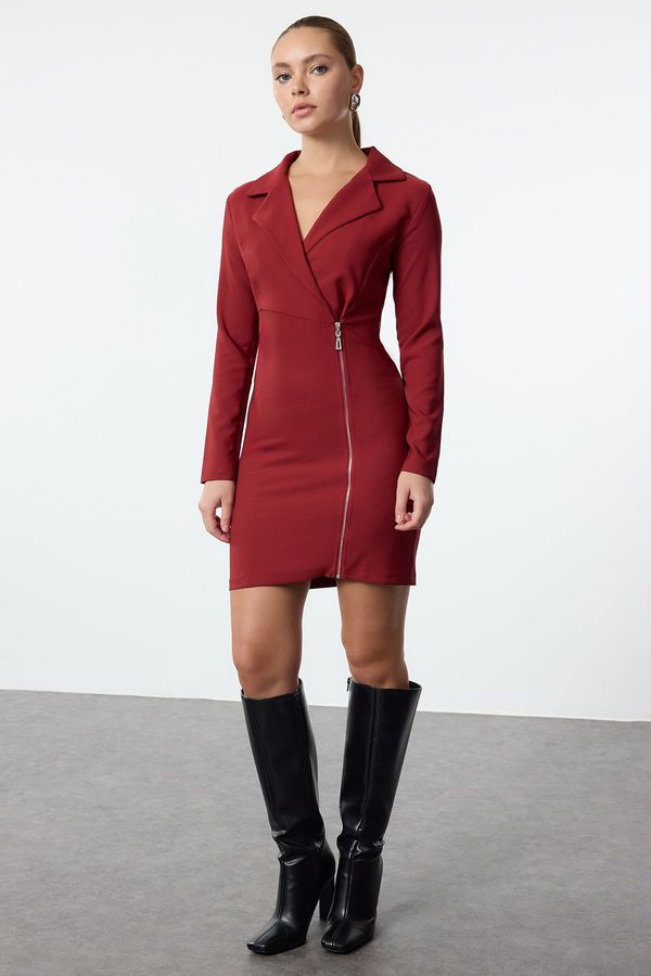 Trendyol Trendyol Burgundy Jacket Collar Zipper Detailed Woven Dress