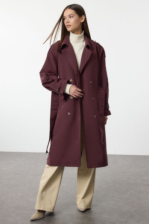 Trendyol Trendyol Burgundy Oversize Belted Trench Coat