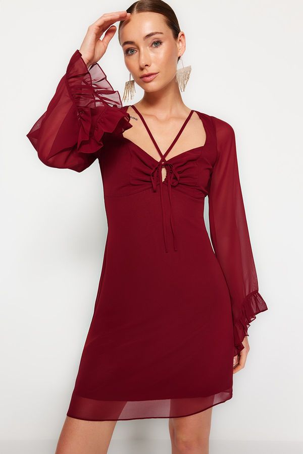 Trendyol Trendyol Burgundy Ruffled Chiffon Elegant Evening Dress
