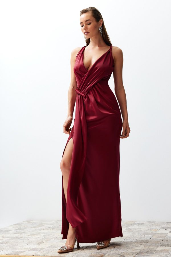 Trendyol Trendyol Burgundy Satin Long Evening Dress